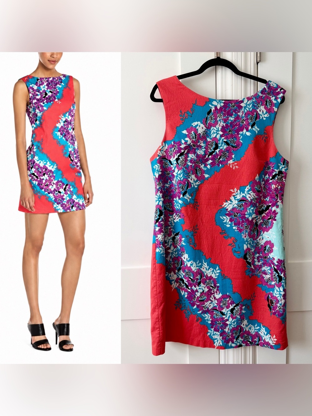 Plenty by Tracy Reese Cotton Floral Shift Dress Coral Sz 14